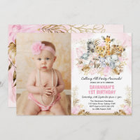 Boho Blush Gold Tropical Wild One Birthday Girl