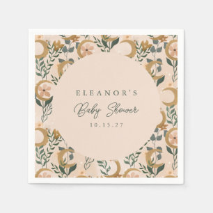 Boho Blush Green Botanical Moon Custom Baby Shower Napkin