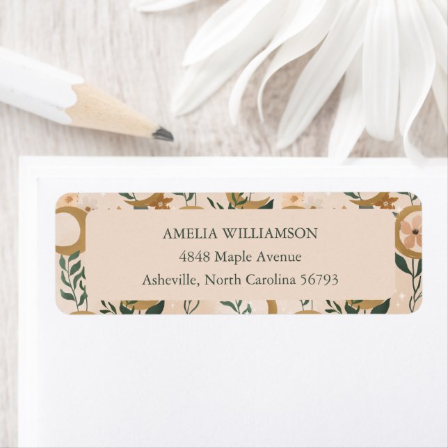 Boho Blush Green Botanical Moon Return Address Label (Insitu)