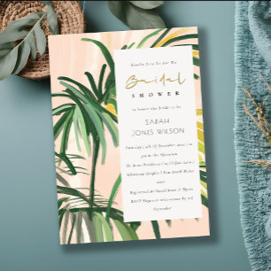 Boho Blush Green Tropical Palm Beach Bridal Shower Invitation
