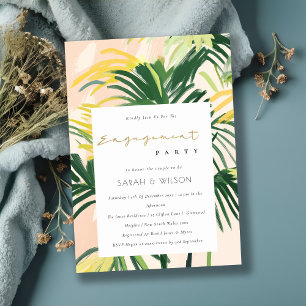 Boho Blush Green Tropical Palm Beach Engagement In Invitation