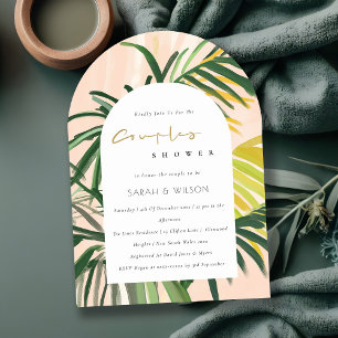 Boho Blush Green Tropical Palm Couples Shower Invitation