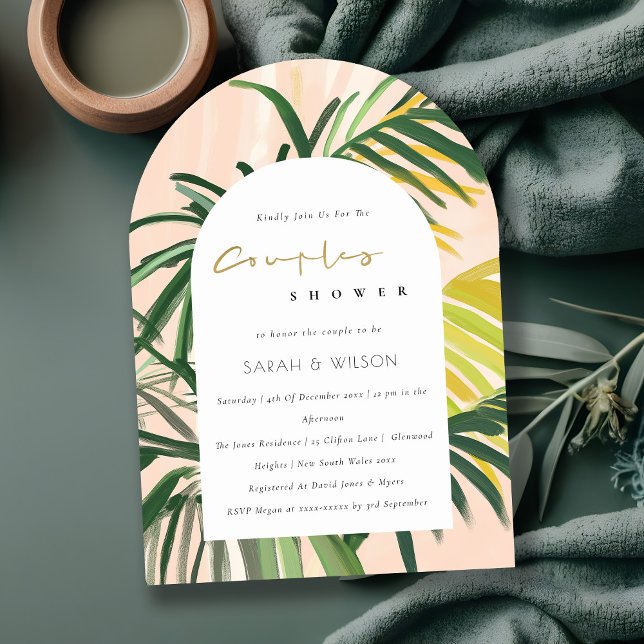 Boho Blush Green Tropical Palm Couples Shower Invitation (Creator Uploaded)