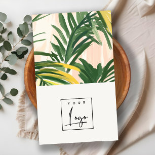 Boho Blush Green Tropical Palm Leaves Beach Logo Business Card