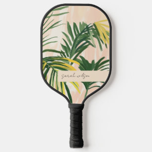 Boho Blush Green Tropical Palm Leaves Beach Pickleball Paddle
