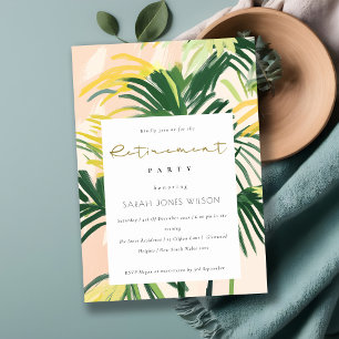 Boho Blush Green Tropical Palm Retirement Invitation