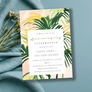 Boho Blush Green Tropical Palm Wedding Anniversary Invitation