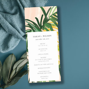 Boho Blush Green Tropical Palm Wedding Program