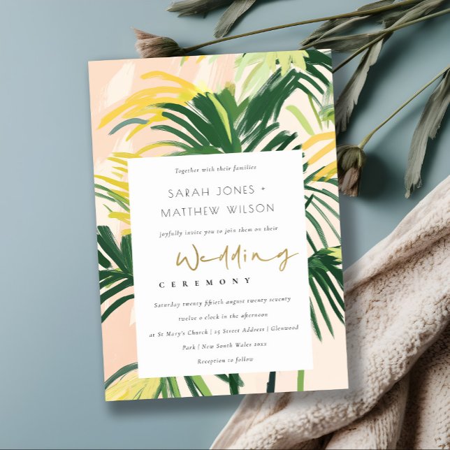 Boho Blush Green Tropical Palm Wedding Shower Invitation (Creator Uploaded)