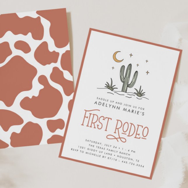 Boho Blush Modern Girls First Rodeo 1st Birthday Invitation (Creator Uploaded)