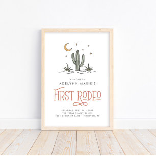 Boho Blush Modern Girls First Rodeo 1st Birthday Poster