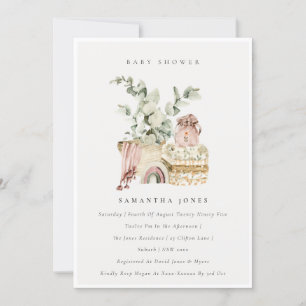Boho Blush Nursery Foliage Girl Baby Shower Invite