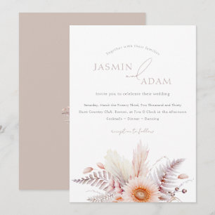 Boho Blush Pampas Daisy Wedding Invitation