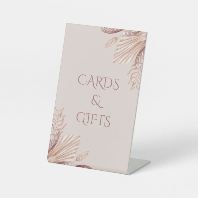 Boho Blush Pampas Grass Wedding Table Sign (Front)