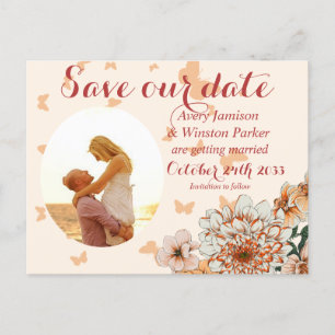 Boho Blush Photo Buttery Floral Save the Date Anno Announcement Postcard