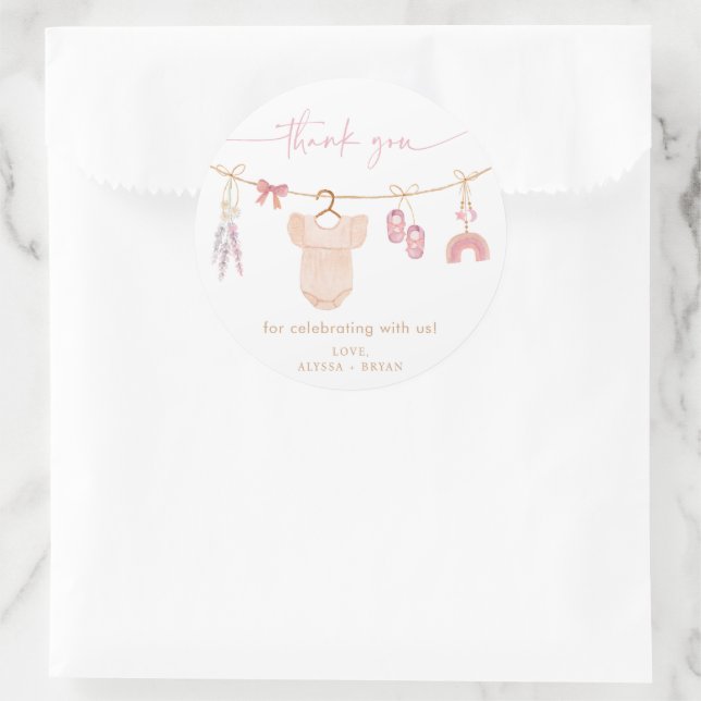 Boho Blush Pink Baby Clothes Girl Baby Shower Classic Round Sticker (Bag)
