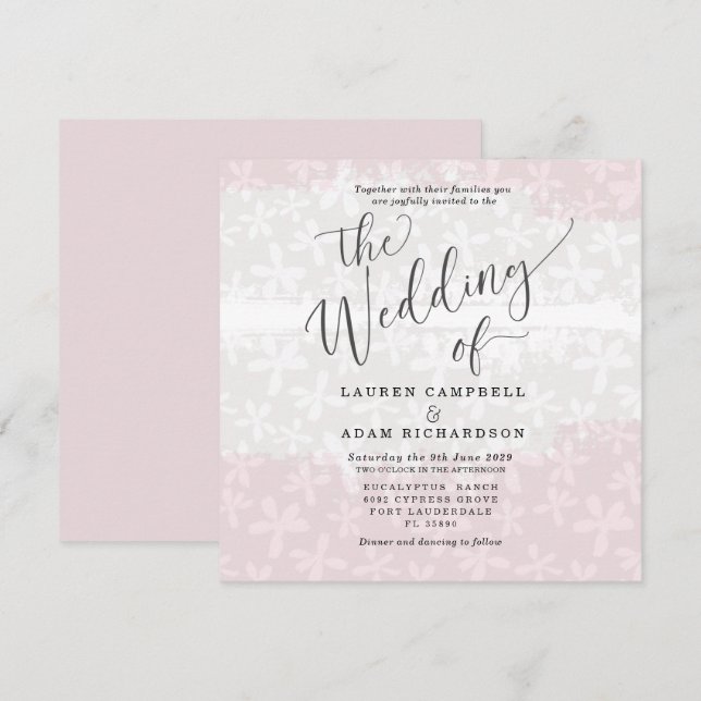 Boho Blush Pink & Beige Floral Wedding Invitation (Front/Back)