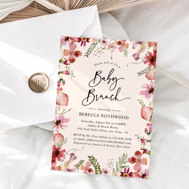 Boho Blush Pink Botanical Floral Baby Brunch Invitation (Creator Uploaded)