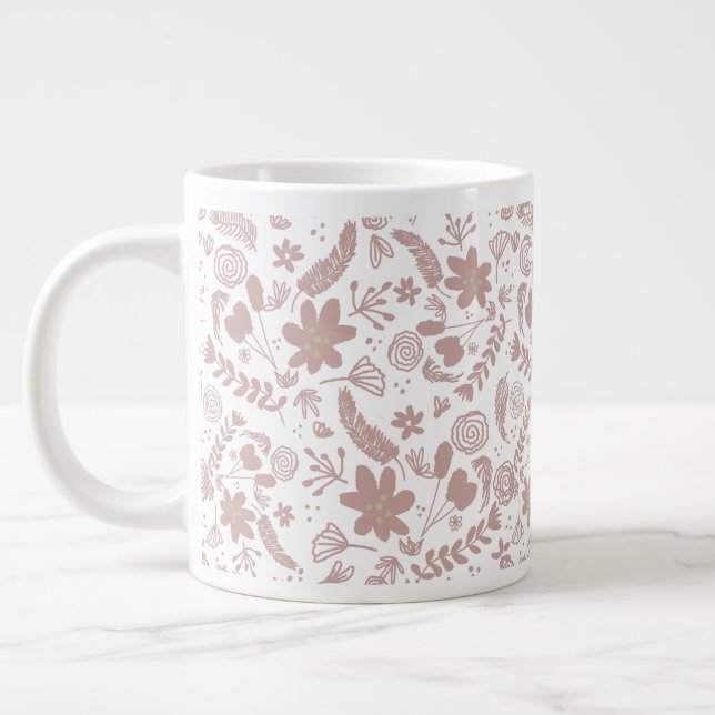 Boho Blush Pink Botanical Greenery Large Coffee Mug (Left)