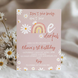 Boho Blush Pink Daisy 1st Birthday Invitation