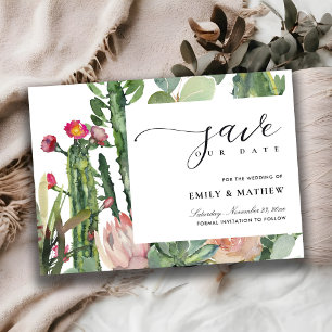 BOHO BLUSH PINK DESERT CACTUS FLORAL WATERCOLOR SAVE THE DATE