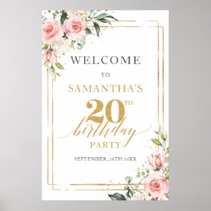 Boho blush pink floral 20th birthday welcome poster