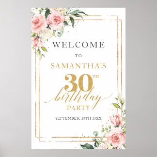 Boho blush pink floral 30th birthday welcome poster