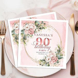 Boho Blush Pink Floral 90th Birthday Celebration   Napkin