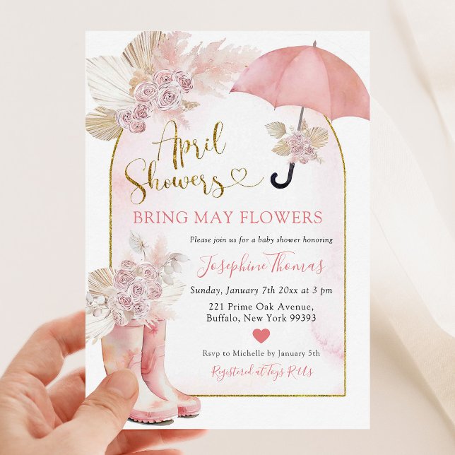 Boho Blush Pink Floral April Showers Baby Shower Invitation (Creator Uploaded)