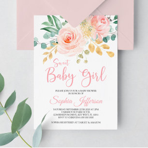 Boho Blush Pink Floral Baby Shower Invitation