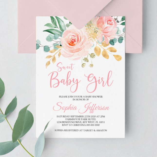 Boho Blush Pink Floral Baby Shower Invitation (Creator Uploaded)