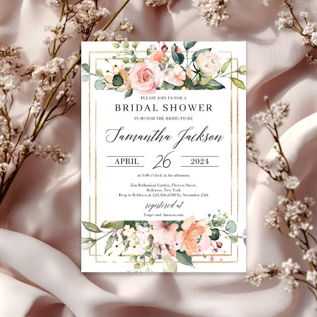 Boho Blush Pink Floral Bridal Shower invitation (Boho Blush Pink Floral Bridal Shower invitation)