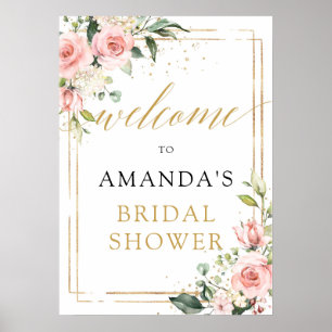 Boho blush pink floral bridal shower welcome sign