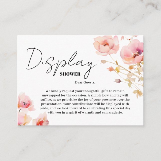 Boho Blush Pink Floral Display Shower Chic  Enclosure Card (Front)