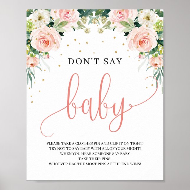 Boho blush pink floral don't say baby sign game (Front)