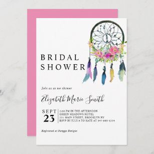 Boho Blush Pink Floral Dream Catcher Bridal Shower Invitation