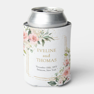 Boho Blush pink floral eucalyptus and gold  Can Cooler