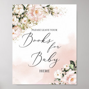 Boho blush pink floral gold books for baby sign