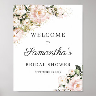 Boho blush pink floral gold bridal shower welcome  poster