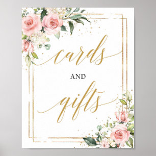 Boho blush pink floral gold cards and gifts sign