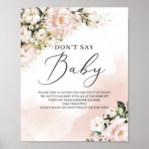 Boho blush pink floral gold don't say baby sign