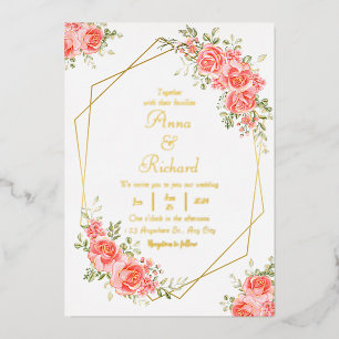 Boho blush pink floral gold geometric chic wedding