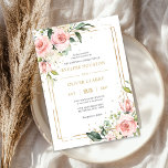 Boho blush pink floral gold geometric chic wedding invitation<br><div class="desc">Boho blush pink floral gold geometric frame chic wedding invitation,  Contact me for matching items or for customisation,  Blush Roses ©</div>