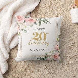 Boho Blush pink floral gold glitter 20th birthday Cushion