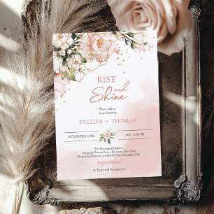 Boho blush pink floral gold rise and shine wedding invitation
