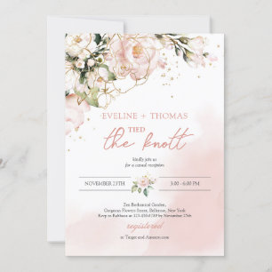 Boho blush pink floral gold tied the knot engage invitation