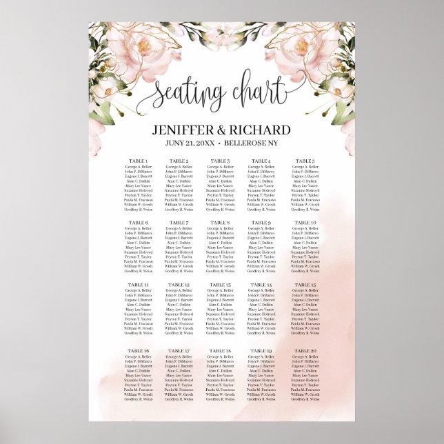 Boho blush pink floral gold wedding seating chart (Front)