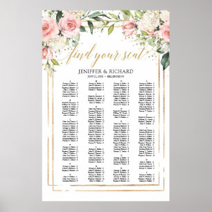 Boho blush pink floral gold wedding seating chart