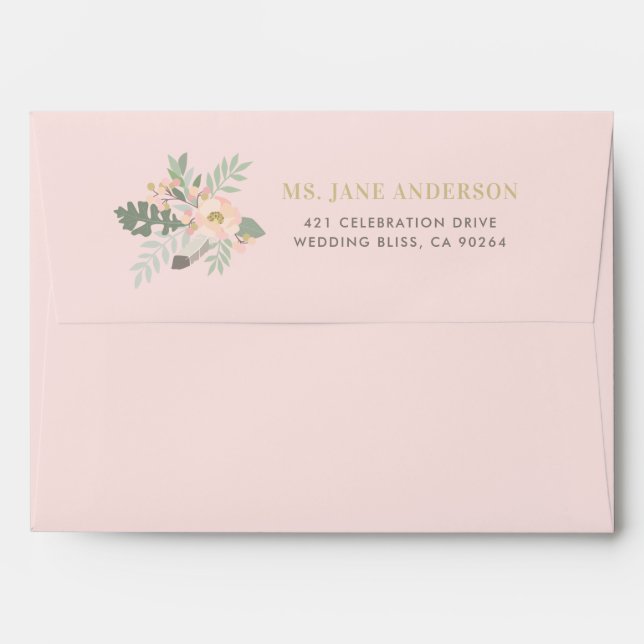 Boho Blush Pink Floral Lined Wedding Envelope (Back (Top Flap))