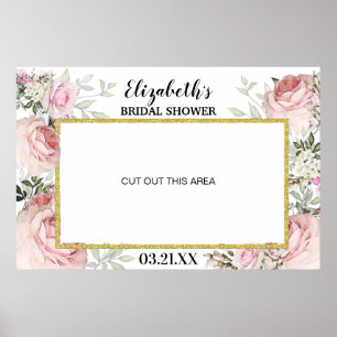 Boho Blush Pink Floral Photo Booth Frame Prop  Poster